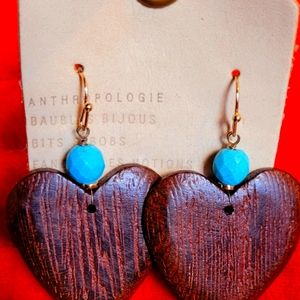 🎁Anthropologie Dangle Wood Heart Earrings